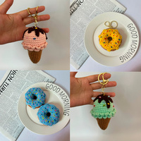 Porte-clés en peluche crochetée en coton doux, fait main, écologique, en forme de crème glacée, jouet de jeu d'imitation alimentaire, Amigurumi Kawaii, breloque de sac en forme 3D