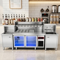 Table de préparation réfrigérée en acier inoxydable 150 cm, station à thé Boba avec bacs à ingrédients, porte vitrée, refroidissement par tubes en cuivre