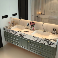 Meuble-lavabo mural de salle de bain de luxe moderne en bois massif, résistant à l'eau et écologique, avec double vasque et miroir intelligent ; Design personnalisable
