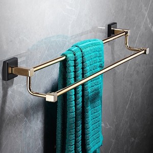 Porte-serviettes mural standard en cuivre à 2 niveaux, accessoire de salle de bain - Product Image 4