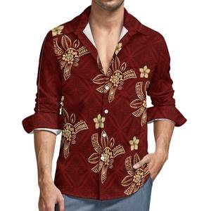 Chemises à manches longues boutonnées pour hommes, nouveau design, logo personnalisé imprimé, uniforme de travail, hauts polynésiens, chemises décontractées en polyester pour hommes - Product Image 3