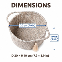Panier cadeau rond en corde de coton tressée style ferme avec poignées en chevron et pompon pour la maison - Vente en gros