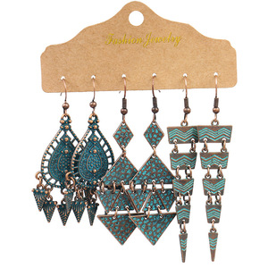 Fashion Jewelry Alloy <b>Drop</b> Earrings Geometric Vintage Style For Women Party Dangle Earrings Set Of 3 Pairs - Product Image 4