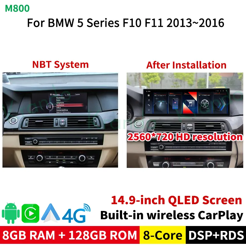 Krando 14.9 "AndroidカーDVD forBMW5シリーズF10 F11 F18 2011-2017カーヘッドユニットナビゲーション2560*720 HDディスプレイ4GWIFI