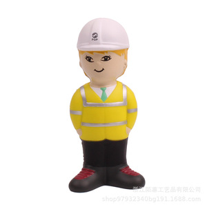 Figura de juguete de trabajador de espuma Puf con chaleco de seguridad y casco para decoración de escritorio - Product Image 2
