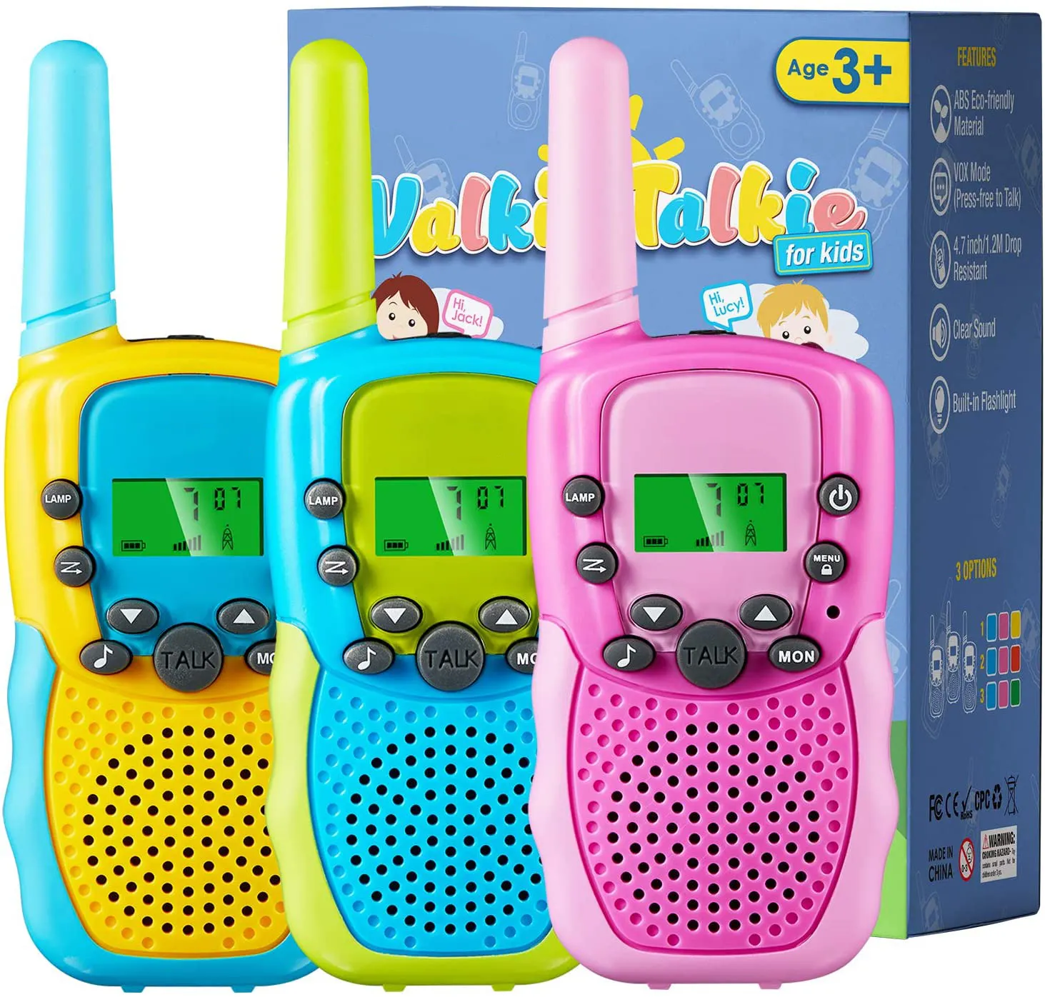 Amazon Hot Sale T388 Kinderspiel zeug Walkie Talkie Zwei-Wege-Radio für 3 km Reichweite 22 Kanäle Eingebautes Blitzlicht für Mädchen Jungen