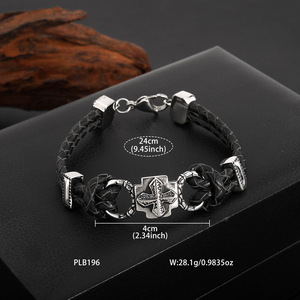 Cross Alloy <b>Leather</b> Woven <b>Bracelet</b> Tibetan Silver Geometric Design Punk Style Fashion Wrap <b>Bracelet</b> - Product Image 2