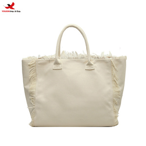 High Quality Large Capacity Canvas Beach Bag Tassels Lady Women Canvas Shopping Bag With Inner Pocket RTS Bulk Mixed Order - Product Image 1