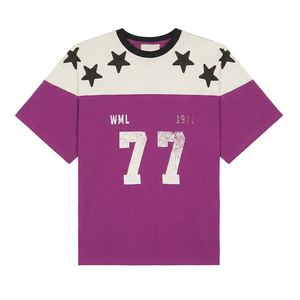 Jersey de Fútbol Americano Estampado de Alta Calidad OEM, 100% Algodón Transpirable, Cuello en V, Número y Diseño a Rayas, Tallas Grandes - Product Image 1