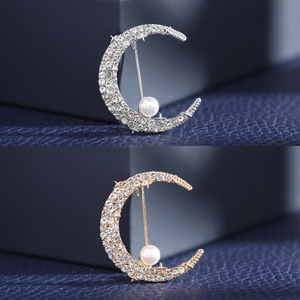 Broche de Aleación Simple y Exquisito de Alta Calidad al por Mayor, con Perla y <span class=keywords><strong>Luna</strong></span>, Antideslumbrante, para Accesorios de Ropa de Alta Gama - Product Image 5