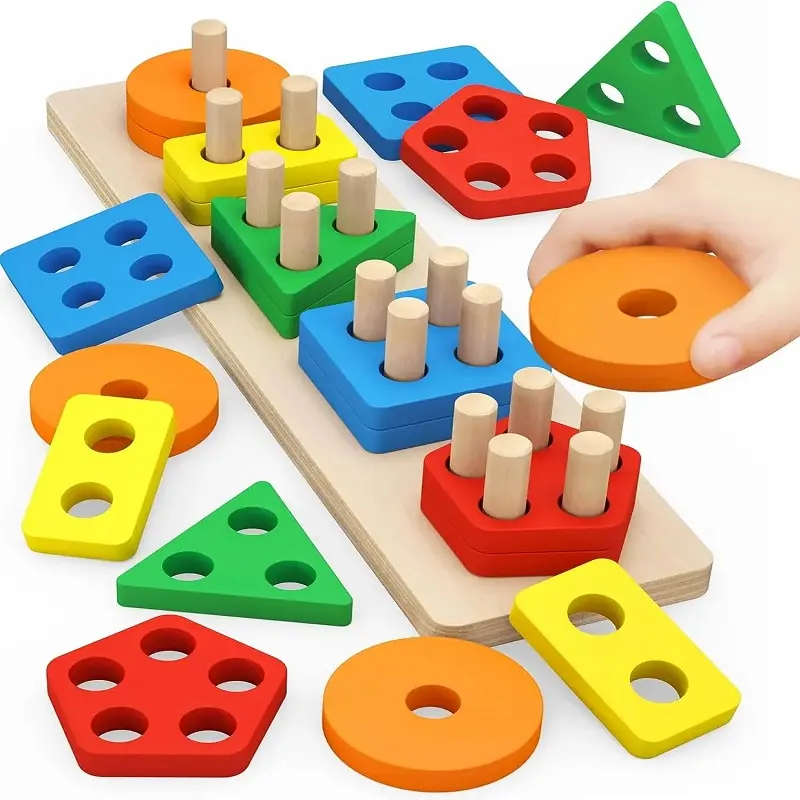8230938 Montessori giáo dục đồ chơi cho trẻ em trai cô gái trẻ mới biết đi màu sắc công nhận Stacker hình dạng SORTER Đồ chơi bằng gỗ học tập quà tặng