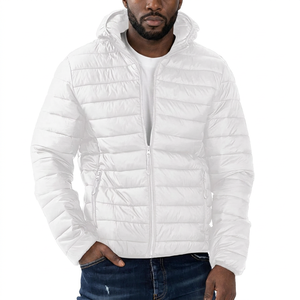 <b>Men's</b> White Hooded Puffer <b>Jacket</b> <b>Lightweight</b> Windproof Casual Winter Regular Fit Polyester Material Zipper Closure - Product Image 2