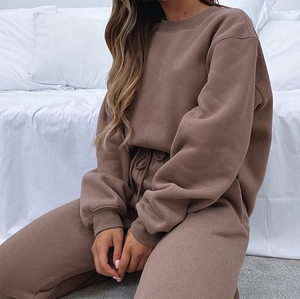 Di alta Qualità Unisex Tuta 2 Pezzi Set Marrone delle Donne Più Il Formato Con Cappuccio Jogger Tute - Product Image 5