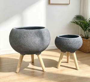 Macetas de Hormigón con Patas de Madera, Juego de 2 Macetas Minimalistas para Interiores, para Plantas Verdes - Product Image 4