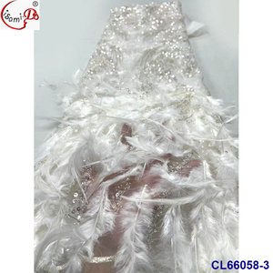 Lisami plume d'autruche avec des paillettes pour élégant luxe blanc mariage robe de mariée mode robe broderie tissu - Product Image 3