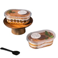 Vente en gros de gobelets ovales en plastique PET transparents de 500ml pour dessert tiramisu boîte d'emballage de qualité alimentaire avec couvercle