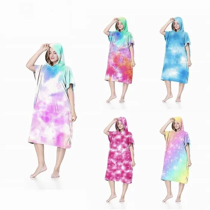 Customized Printing Coral Velvet Changing Bathrobe Home Bath Hot Spring Robe Swimming Diving Surfing Cape Hooded Bath Towel