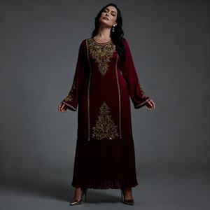 High Quality Custom Hot-fix Rhinestones Polyester Luxury Elegant Party Abaya for Muslim Women Wholesale - Product Image 4