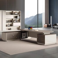 Scrivania Direzionale Moderna di Lusso in PVC con Serratura a Impronta Digitale e Gestione Cavi, Arredamento Ufficio Atmosferico