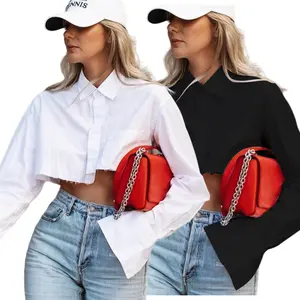 Hot Selling Blusa Women Clothing Camisa Para Mujer White Black Long Sleeve 2XL Crop Top Shirts Elegant Blouse