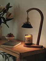 Lampe chauffe-bougie électrique style Mid-Century Modern, base en bois clair et fer, écologique, luminosité réglable, haute performance