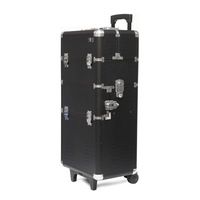 Valise à roulettes en aluminium de grande taille avec compartiments, grain de crocodile noir, verrouillable, pour cosmétiques, valise à maquillage roulante