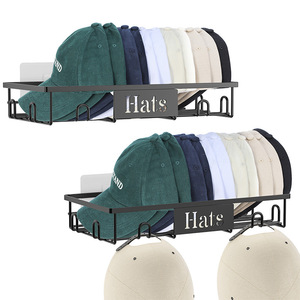 Hat <b>Rack</b> Wall Mounted <b>Storage</b> Organizer <b>For</b> Baseball Caps With Hooks And Divider 1 Layer Black And Silver - Product Image 1