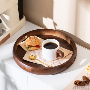 Walnut Color Bamboo Round <b>Tray</b> For Tea Coffee <b>Snacks</b> Hotel Catering Custom Logo - Product Image 2