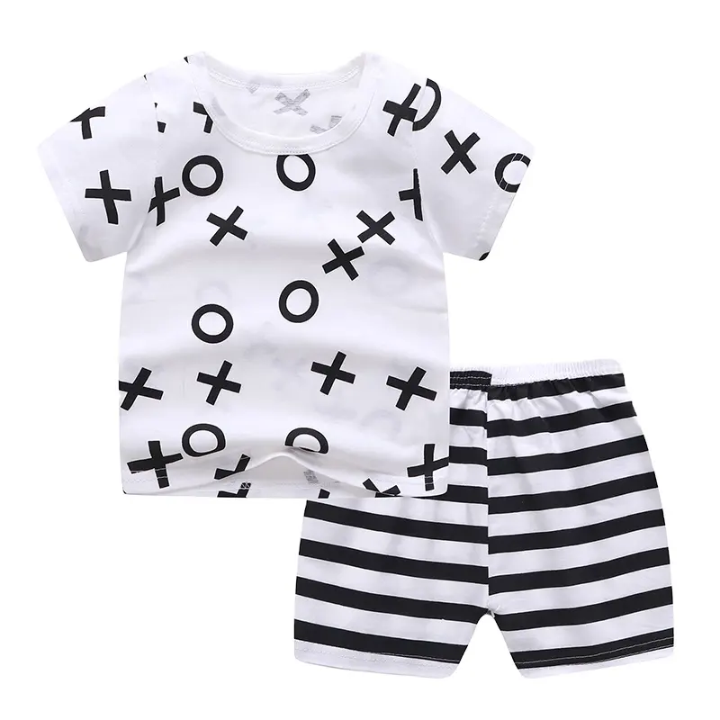 Großhandels preis Kinder pyjamas 100% Baumwolle Kurzarm Kinder anzug 2 Stück Baby kleidung Sets für Mädchen