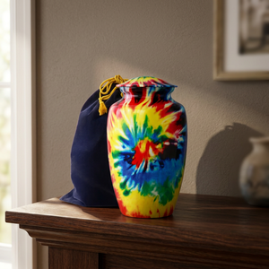 Urne funéraire Tie Dye pour adultes, design arc-en-ciel personnalisable, vase commémoratif avec sac en velours - Product Image 3
