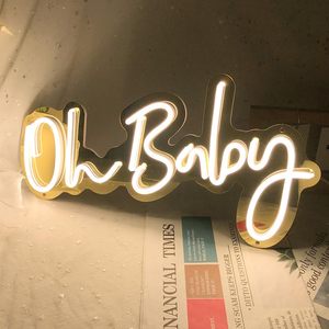 Enseigne au néon Oh Baby avec variateur pour décorations de douche de bébé Décoration de chambre de révélation de sexe Alimenté par USB LED Neon Lights - Product Image 1