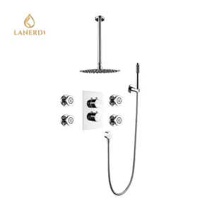 Lanerdi 3功能壁挂式壁挂式顶置水疗恒温天花板浴缸淋浴混合器雨水喷射水龙头带身体喷射