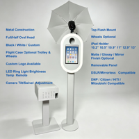 Kiosque photo pour iPad avec système d'appareil photo reflex numérique, support réglable en hauteur, anneau lumineux, support d'imprimante et fixation flash pour événements