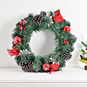 Luxury <b>Cross</b>-border Retro Forest Style Round Plastic Pinecone <b>Red</b> Fruit Snowflakes Bow Christmas Wreath Hanging Decoration - Product Image 2
