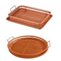 Venda quente Elevated Mesh Crisping Grill Basket Set Copper Air Fryer Crisper Basket e Bandeja para Assar Pratos & Panelas