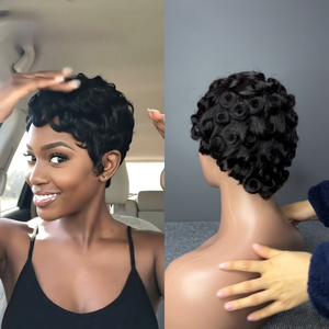 Parrucca Corta Ricci Chioma TQWS in Capelli Umani con Densità del 180%, Capelli Corti Naturali che Possono Essere Permanenti e Tinti - Product Image 3