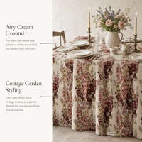 Nappe florale Hollyhock, motif botanique de fleurs rouges et roses, pour salle à manger et cottage