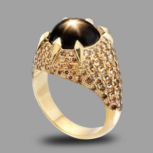 Anello con pietra nera ovale per donna, design con intarsi sfaccettati, gioielli eleganti e alla moda - Product Image 1