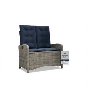 Grey Rattan Reclining Patio <b>Bench</b> <b>2</b> <b>Seater</b> Outdoor <b>Garden</b> Furniture Modern Design - Product Image 1