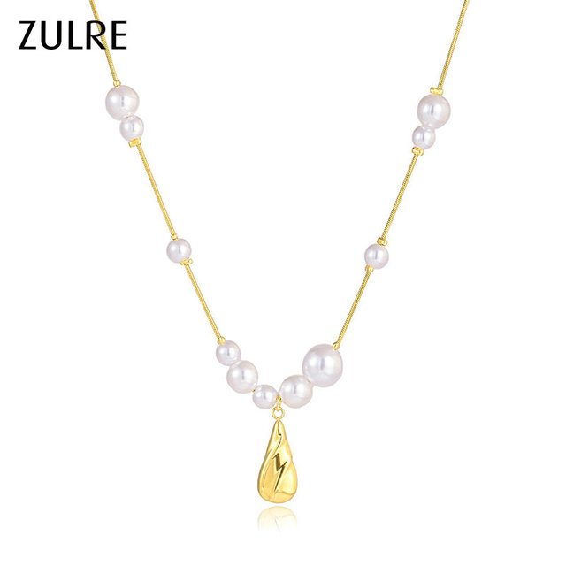 Wholesale Fashion Jewelry Statement Necklace 14K Gold Filled White Round  Mother-of-Pearl Round Pendant Snake Chain Grade Trendy