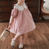 Vente en gros de robe à manches courtes à col fleuri en dentelle pour filles personnalisées robe de princesse douce et mignonne pour enfants