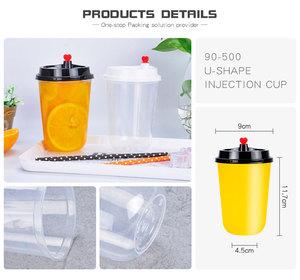 Disposable Logo Printed PET 12oz 16oz U Shape Round <b>Bubble</b> Tea <b>Boba</b> Coffee Plastic Cups With Lids - Product Image 6