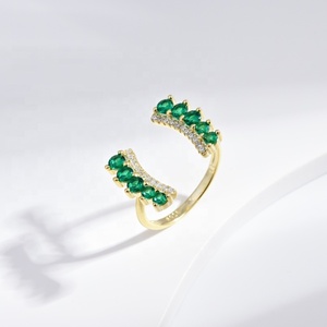wholesale plata 925 silver emerald open luxury Geometric <b>ring</b> women party Green Stone Unisex wedding zircon <b>adjustable</b> <b>rings</b> - Product Image 3