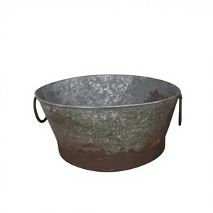 Bac à plantes ovale vintage en acier galvanisé récupéré, seau à glace, bac de jardin, pots décoratifs d'extérieur avec poignées - Product Image 4