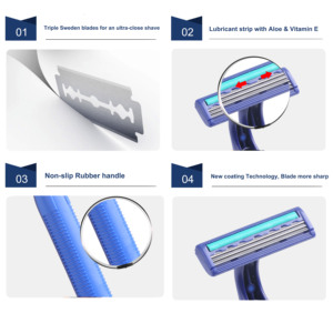 Maquinillas de <span class=keywords><strong>Afeitar</strong></span> de Alta Calidad con Mango de Goma, Maquinilla de <span class=keywords><strong>Afeitar</strong></span> Recta de Seguridad Desechable con Triple Cuchilla - Product Image 3