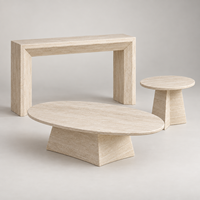 MEUBLES JIAMEIJIA |   Collection de tables basses, d'appoint et de consoles effet travertin