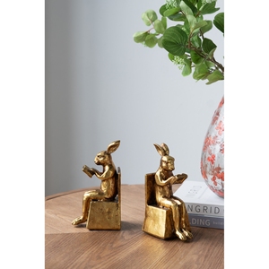 Sujetalibros con forma de conejo sentado, acabado en oro antiguo, 3.9x2.8x6.9 pulgadas, juego de 2 - Product Image 4