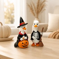 Figurine de canard en résine pour scène d'Halloween, statue de canard squelette avec cape de sorcière pour la décoration de fête d'Halloween (vente en gros)
