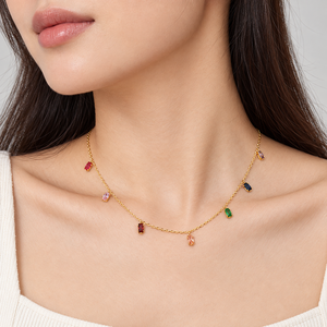 สร้อยคอจี้เพทายหลากสีทอง สร้อยสแตนเลสชุบทอง 14K แบบสุญญากาศ ความยาว 40+5 ซม. - Product Image 5
