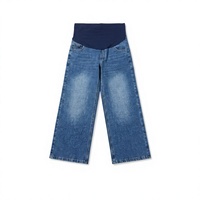 Jean en denim de maternité taille haute, coupe droite ample, décontracté, d'été, très extensible, respirant, délavé clair, avec soutien abdominal et tissage simple